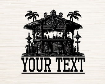 Split Monogram Tiki Bar Art Svg Dxf Png Instant Digital Download, Name Text Space Vector, Vlog Graphics, Tropical Customizable Home bar Logo