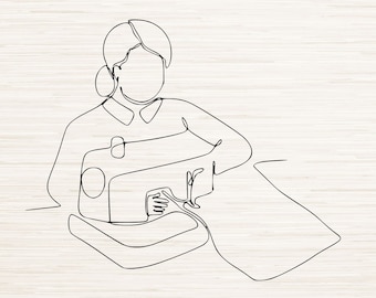Line Art Sewing Woman Svg Dxf Eps Jpg Png Instant Digital Download | Minimalist Clipart Outline | Laser Engraving | Cricut | Glowforge