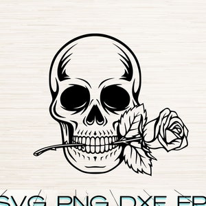 Skull With Rose Art Svg Png Instant Digital Download | Clipart Outline Silhouette | Laser Engraving | Cricut Svg Cut File | Tattoo Design