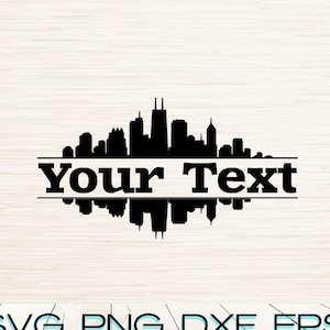 Monogramma diviso Chicago Skyline Art Svg Dxf Png Eps Download digitale istantaneo, Silhouette souvenir, grafica per viaggi vacanze, nome testo Decor
