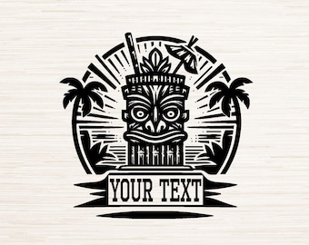 Split Monogram Tiki Totem Art Svg Dxf Png Instant Digital Download, Name Text Vector, Vlog Graphics, Tropical Customizable Home bar Logo