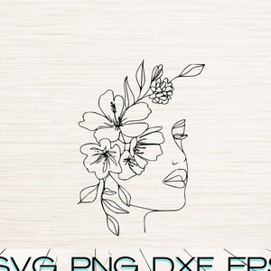 Line art Floral femme Svg Dxf Eps Jpg Png Pdf téléchargement numérique instantané | Contour Clipart minimaliste | Gravure laser | Cricut | Glowforge