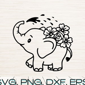 Baby Elephant and flowers Svg Dxf Eps Png Jpg Pdf instant digital download | Clipart outline silhouette Vector | Laser engraving | Cricut