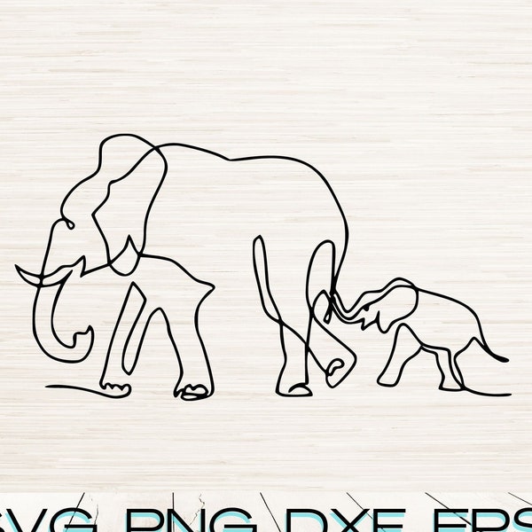 Minimalist Elephants line Art Svg Dxf Png Eps Pdf Jpg instant digital download | Laser engraving | Sublimation | Continuous line art drawing