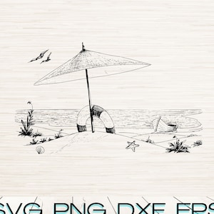 Beach scene Svg Dxf Png Jpg instant digital download | Outline clipart Silhouette | Laser engraving | Svg file for Cricut | Homemade decor