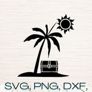 Silhueta De Praia Do Baú Do Tesouro Svg Arquivo Png Download Digital Instantâneo | Vetor de contorno de clipart | Gravação a Laser | Cricut Svg | Forja luminosa