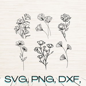 Pacote SVG de flores minimalistas, download instantâneo, silhueta, clipart de primavera, vetor simples, sublimação de camisetas, máquina Cricut, roteador CNC