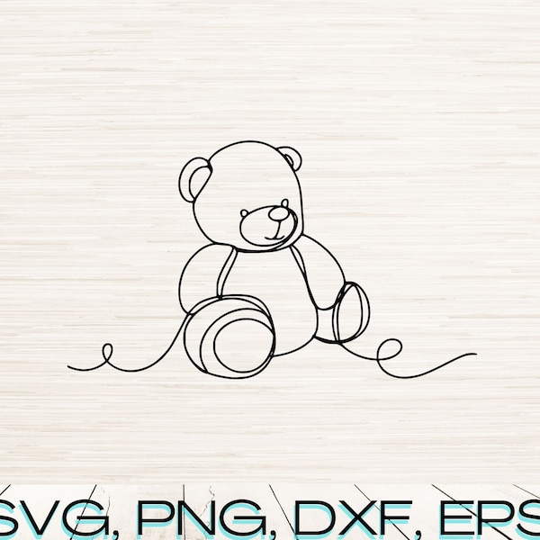 Minimalist Teddy Bear Line Art Svg Dxf Png Instant Digital Download | Laser Engraving | Glowforge File | Childrens Continuous Line Drawing