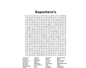 Super Hero Word Search, Printable, Instant Download, PDF - Etsy