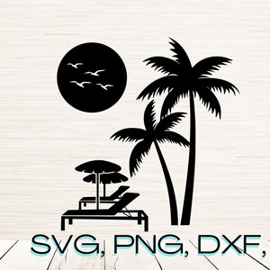 Beach Palm Trees With Beach Chair Design Svg Png Dxf Instant Digital Download | Clipart Silhouette | Souvenir Tshirt Sublimation | Glowforge