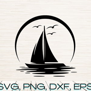 Barca a vela Ocean Svg Png Dxf Eps Download digitale istantaneo / Silhouette Clipart Vector File / Laser Engraving / Glowforge / File SVG per Cricut