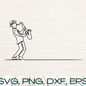 Saxofone Minimalista Art Svg Dxf Png Eps Pdf download digital instantâneo | Gravação a laser | Sublimação | Desenho artístico de linha contínua