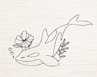 Minimalista Killer Whale line Art Svg Dxf Png Eps Jpg descarga digital instantánea / Grabado láser / Glowforge / Dibujo de arte de línea continua