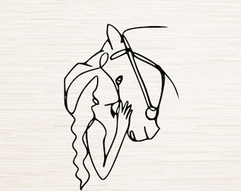 Line Art Woman and Horse Svg Dxf Eps Jpg Png Instant Digital Download | Minimalist Clipart Outline | Laser Engraving | Cricut | Glowforge