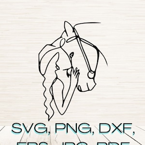 Line Art Mulher e Cavalo Svg Dxf Eps Jpg Png Download Digital Instantâneo | Contorno de Clipart Minimalista | Gravação a Laser | Cricut | Glowforge