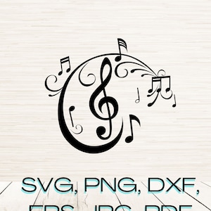 Musikalische Abziehbild KunstSvg Dxf Png Eps Sofortiger digitaler Download | Gliederung Silhouette Clipart Laser Gravur | Sublimationsdruck | Cricut | Glühschmiede