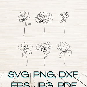 Pacote SVG de flores minimalistas, download instantâneo, silhueta, clipart de primavera, vetor simples, sublimação de camisetas, máquina Cricut, roteador CNC