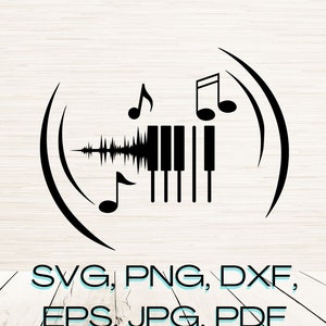 Musikalische Abziehbild KunstSvg Dxf Png Eps Sofortiger digitaler Download | Gliederung Silhouette Clipart Laser Gravur | Sublimationsdruck | Cricut | Glühschmiede