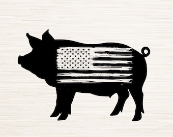 Pig and Flag Svg Dxf Eps Png Instant Digital Download | Clipart Decal Outline Silhouette Vector | Laser Engraving | Cricut | Glowforge Ready