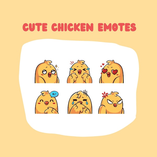 Cute Chicken Emotes | Twitch | Discord | Streaming | YouTube | Cute Emoji Emote Pack | PNG download files | Emotes for streamers and Gamers