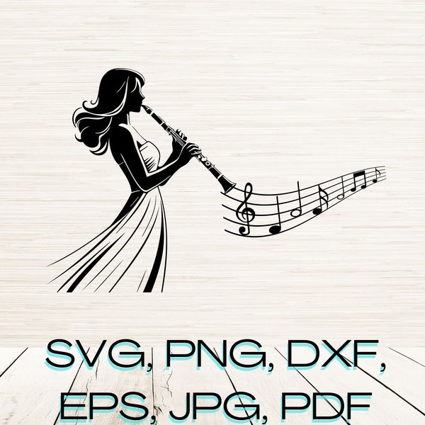 Clarinet Svg Dxf Png Eps Pdf Jpg Instant Digital Download, Graphic Silhouette Clipart, Musician T shirt Sublimation, Cricut SVG, Glowforge