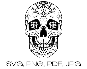 頭蓋骨のアウトライン | 頭蓋骨のデジタルダウンロード | 頭蓋骨のデカール svg png jpg pdf ベクター インスタントデジタルダウンロード