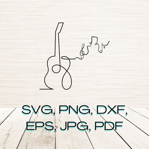 Minimalist Acoustic Guitar and Music Notes Svg Dxf Png