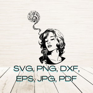 Femme chantant Svg Dxf Png Eps Téléchargement numérique instantané | Contour Silhouette Clipart Gravure laser | Sublimation | Cricut SVG | Forge Lueur
