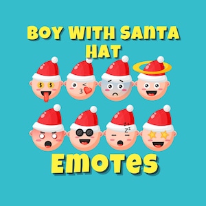 Chłopiec z czapką Mikołaja Emotki | Twitch | Discord | Streaming | YouTube | Uroczy pakiet Emoji | Pliki do pobrania PNG | Emotki dla streamerów i graczy