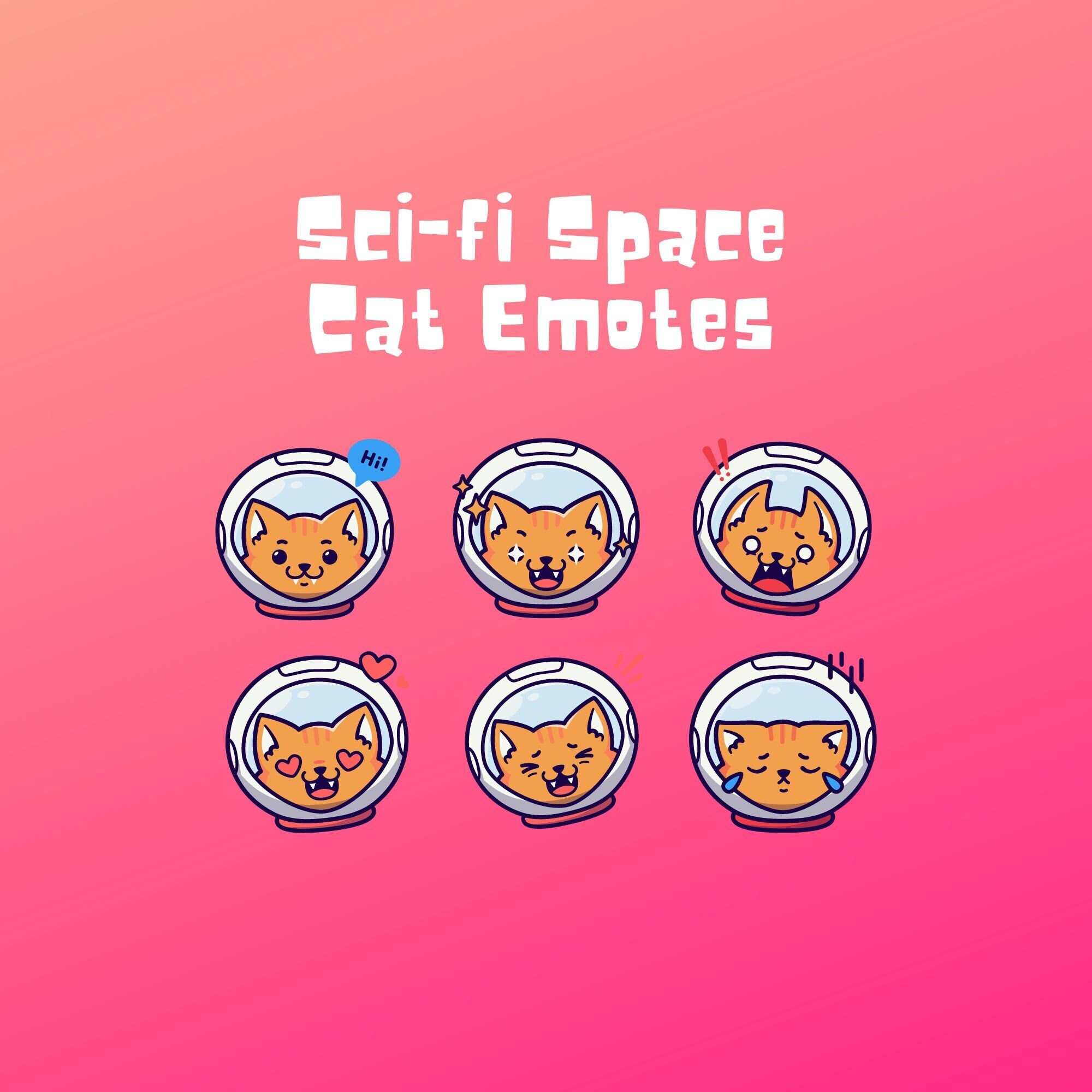 Space Cat Emotes | Twitch | Discord | Streaming | YouTube | Cute Emoji Emote Pack | PNG download files | Emotes for streamers and Gamers