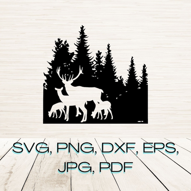 Deer Family in Woods Svg Dxf Eps Jpg Png Instant Digital - Etsy