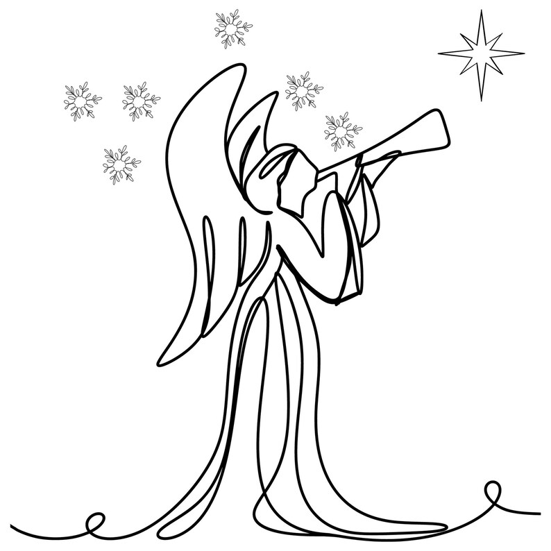 Christmas Line Art Angel Bugle Svg Dxf Png Instant Digital Download ...