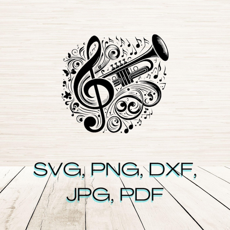 Trumpet Art Svg Dxf Png Instant Digital Download, Outline Silhouette ...
