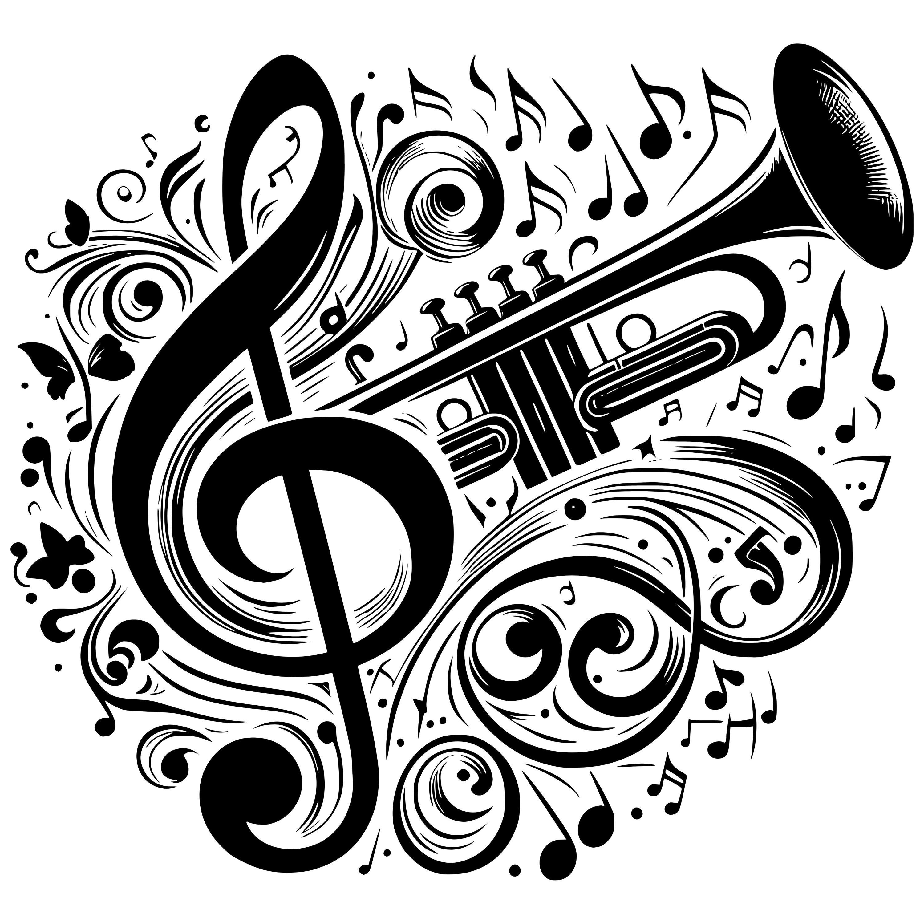 Trumpet Art Svg Dxf Png Instant Digital Download, Outline Silhouette ...