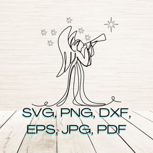 Christmas Line Art Angel Bugle Svg Dxf Png Instant Digital Download | Minimalist Clipart Vector | Laser Engraving | Cricut File | Glowforge