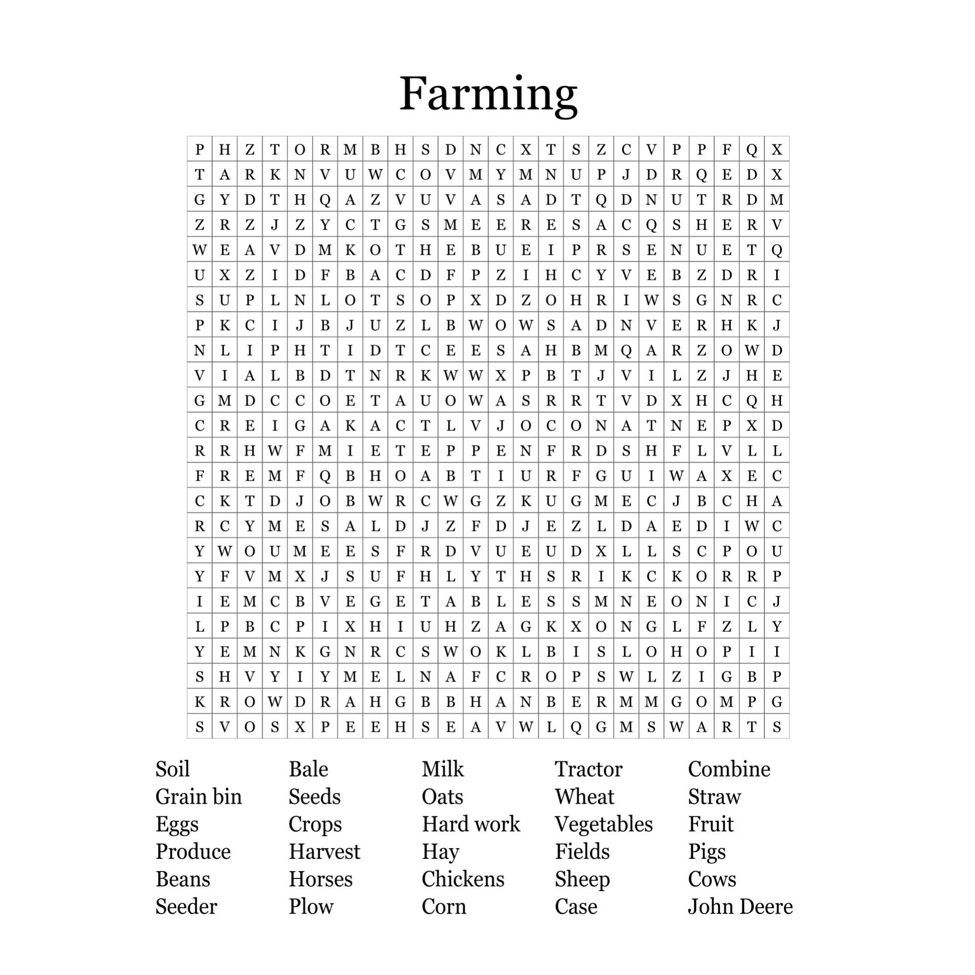 Kid's Farming Word Search PDF Instant Digital Download | Printable ...