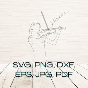 Minimalist Violin Player Art Svg Png File Instant Digital Download | Laser Engraving | Musician Sublimation | Continuous Line Art Drawing
