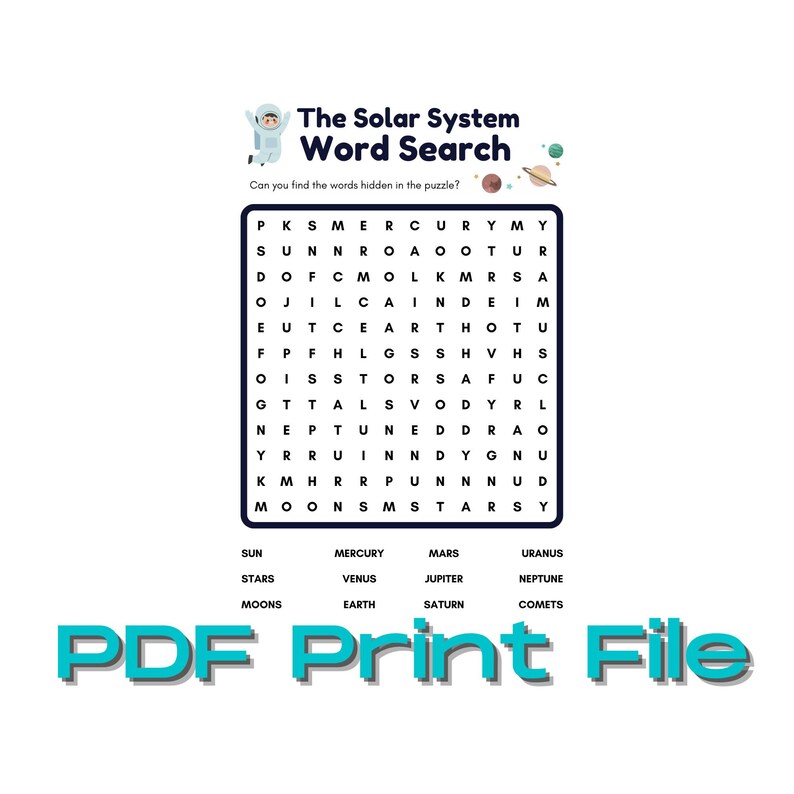 Kid's Word Search PDF Instant Digital Download Printable Download