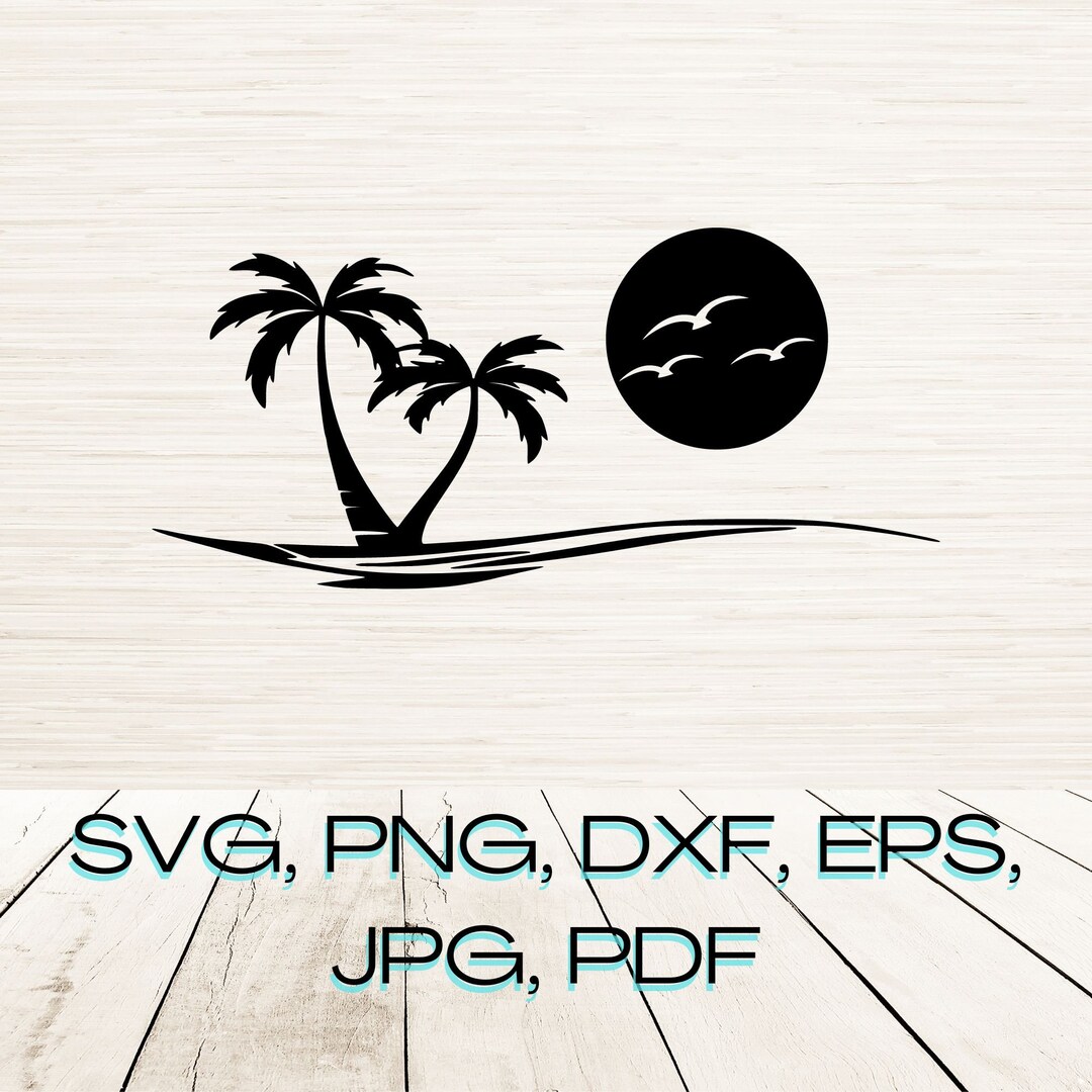 Beach Scene Svg Dxf Png Jpg Instant Digital Download | Outline Clipart ...
