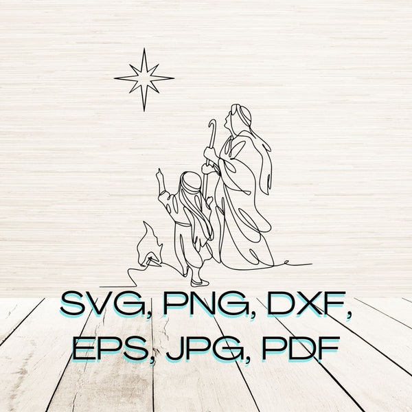 Christmas Line Art Nativity Star Svg Png Instant Digital Download | Minimalist Clipart Vector | Laser Engraving | Cricut File | Glowforge