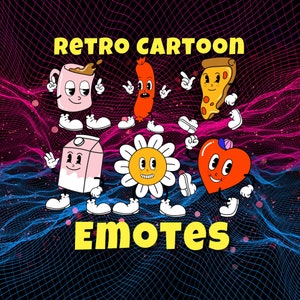 Retro Cartoon Emotes | Twitch | Discord | Streaming | YouTube | Cute Emoji Emote Pack | PNG Download Files | Emotes for Streamers and Gamers