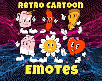 Retro Cartoon Emotes | Twitch | Discord | Streaming | YouTube | Cute Emoji Emote Pack | PNG Download Files | Emotes for Streamers and Gamers