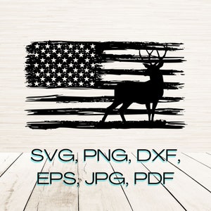 鹿の雄鹿と旗 SVG Dxf Eps PNG インスタントデジタルダウンロード | クリップアートデカールアウトラインシルエットベクター | レーザー彫刻 | Cricut | Glowforge