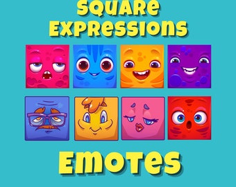 Square Expressions Emotes | Twitch | Discord | Streaming | YouTube | Cute Emoji Pack | PNG Download Files | Emotes for Streamers and Gamers