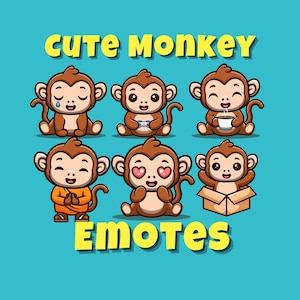 Zabawne emotikony małp z kreskówek | Twitch | Discord | Streaming | YouTube | Pakiet uroczych emotikonów | Plik PNG | Emotikony dla streamerów i graczy