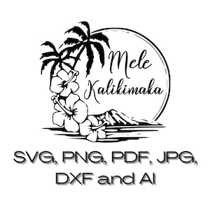 Mele Kalikimaka Floral Beach scene svg dxf instant digital download | Png Ai Jpg Pdf silhouette outline | Christmas beach decal | Cricut svg