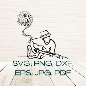 Minimalist Guitar Player Art Svg Dxf Png Eps Instant Digital Download | Laser Engraving | Artistic Sublimation | Continuous Line Art Drawing