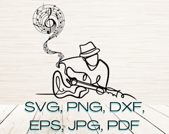 Minimalistische gitarist Art Svg Dxf Png Eps Instant Digitale Download | Lasergraveren | Artistieke sublimatie | Doorlopende lijntekening