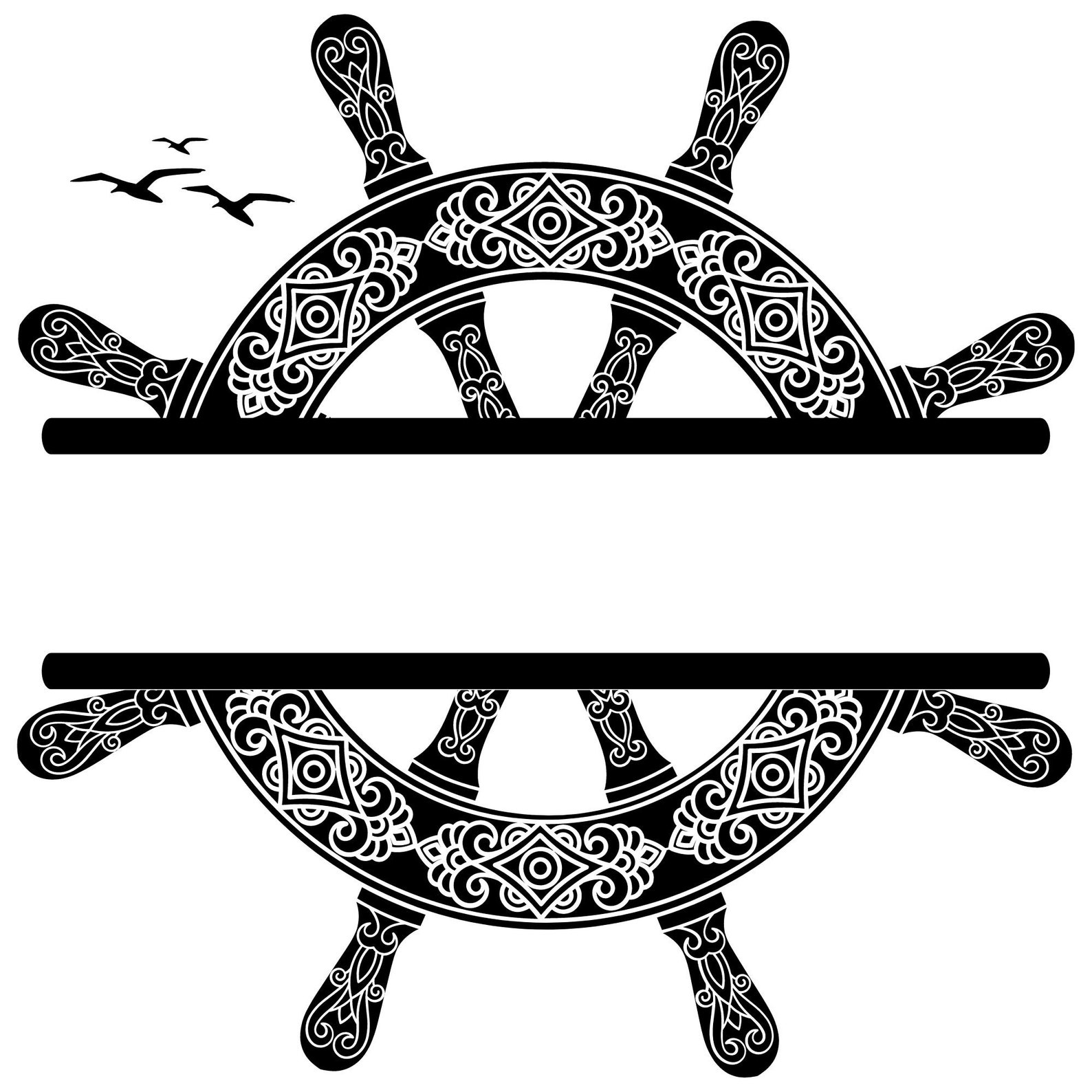 Split Monogram Fancy Ships Wheel Svg Dxf Png Eps Instant Digital ...