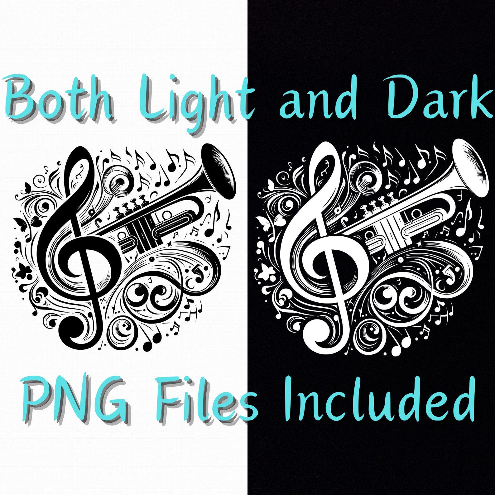 Trumpet Art Svg Dxf Png Instant Digital Download, Outline Silhouette ...